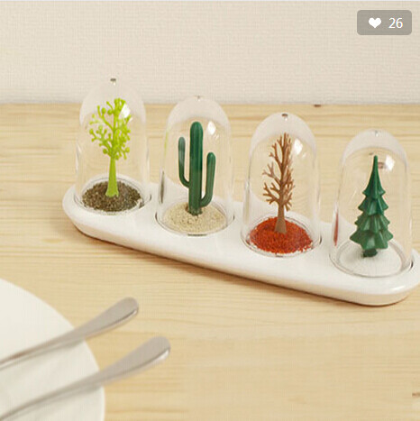 创意厨房用品 玻璃调味罐调料罐 调味料盒 调味瓶套装(植物版）