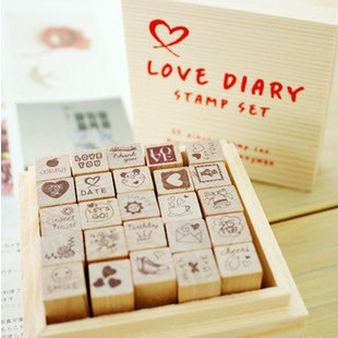 韩国卡通文具 可爱日记印章 木头木质装饰印章 25个套装Love