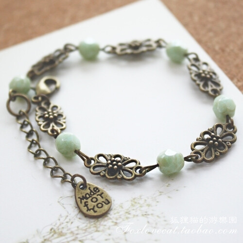 狐狸猫的游乐园出品 森系暖薄荷绿色捷克珠手链 手工手做