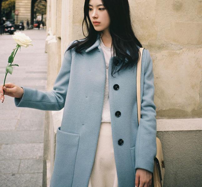 毛呢外套中长款秋冬新款翻领学院风呢子大衣韩版直筒单排扣上衣潮