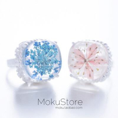 定制 MokuStore●手工●2色 清新甜美花朵树脂宝石 戒指[花糖]