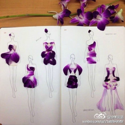 Grace Ciao在新的杂志插画中运用了真正的花瓣作为时装元素，花瓣天然的图案，独特的文理，使得服装 层次感立现！