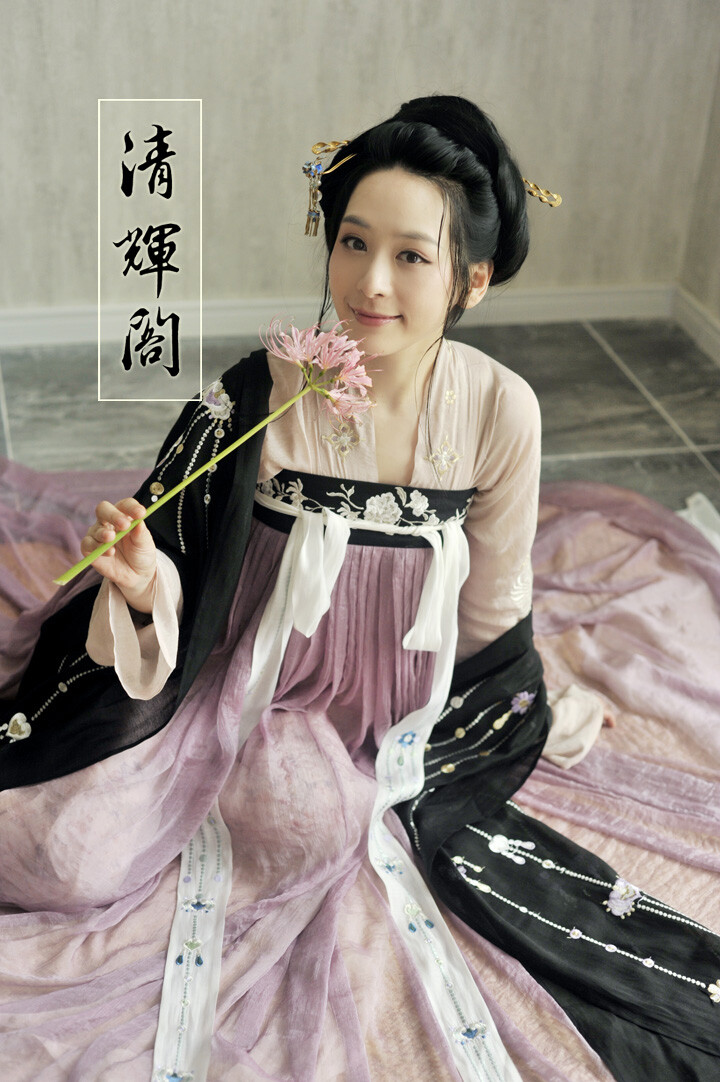 清辉阁汉服 黑色绣花披帛.2014夏季新品.长安六梦.单品