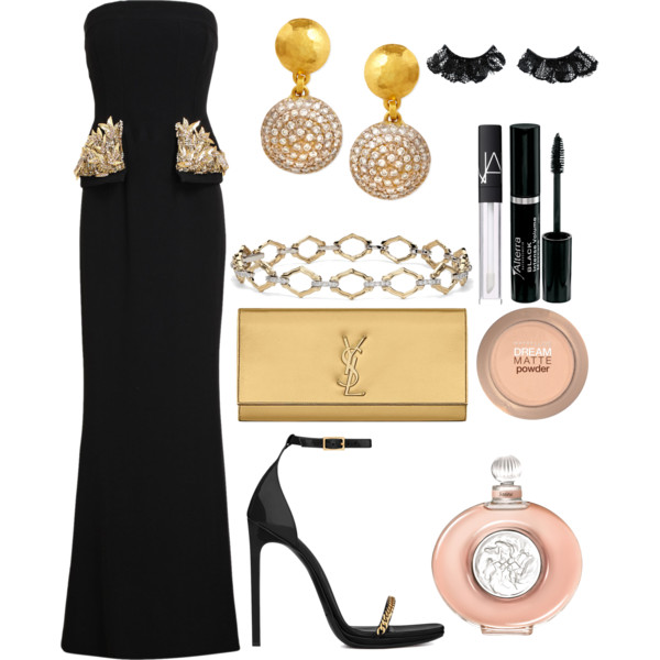 A fashion look from May 2014 featuring Alexander McQueen gowns, Yves Saint Laurent sandals and Yves Saint Laurent clutches. Browse and shop related looks.