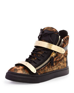 X26F2 Giuseppe Zanotti Calf Hair High-Top Sneaker, Leopard