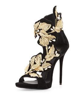 X26EQ Giuseppe Zanotti Suede &amp;amp; Crystal Leaf Sandal, Nero