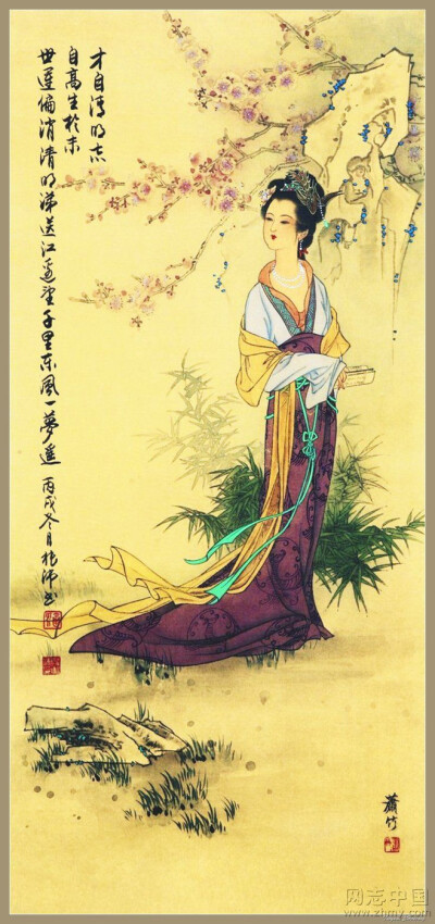 现代主义［古典唯美］中国女画家工笔仕女图 女画家：陈彦娥 笔名：潇竹作品 （1965） 辽宁省鞍山市人 现为辽宁省美术家协会会员，职业画家。