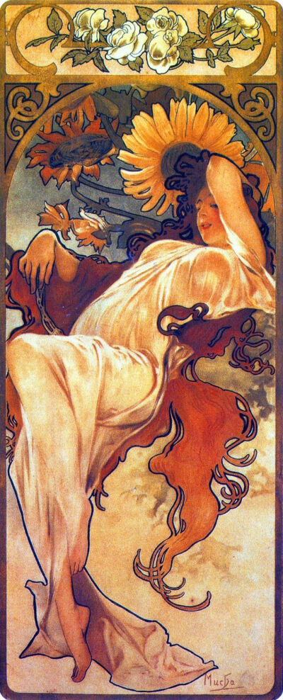 Alphonse Mucha (Czech, 1860 - 1939). The Seasons: Summer, 1897. Color Lithograph, 73 x 32 cm.