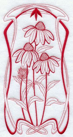 Art Nouveau Coneflowers (Redwork)
