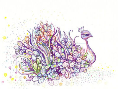 Print of Purple Peacock Drawing - Print of PEACOCK Art made with Sharpies, Copic markers, and LoVE.