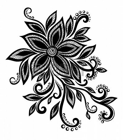 beautiful black and white flower with imitation lace, eyelets, design element. Many similarities in the profile of the artist