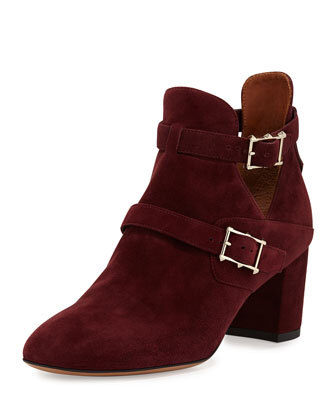 Suede Double-Buckle Ankle Boot,Rubin