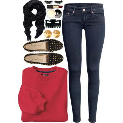 A fashion look from June 2014 featuring INC International Concepts sweatshirts, H&amp;amp;M jeans and Rebecca Minkoff earrings. Browse and shop related looks.