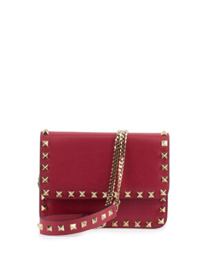 Rockstud Flap Crossbody Bag,红色