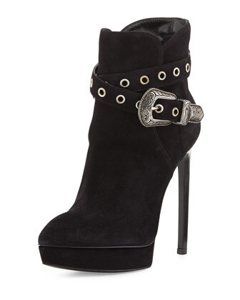 Suede Grommet-Strap Platform Bootie