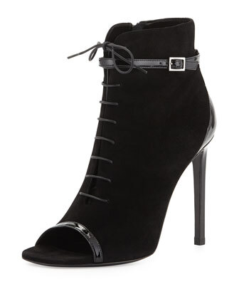 Suede Peep-Toe Lace-Up Boot