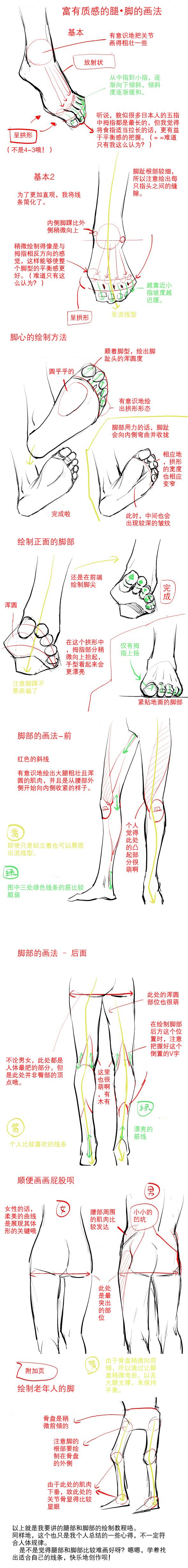 一篇非常形象，抓取刻畫細(xì)節(jié)的腿腳繪畫教程！何處的關(guān)節(jié)需要粗壯化，何處的曲線需要強(qiáng)調(diào)，都是助益你塑形的關(guān)鍵哦~