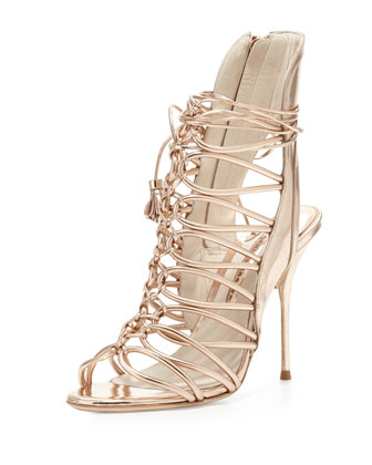 Lacey Strappy Metallic Sandal,Rose Gold