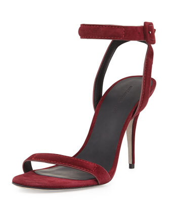 Antonia Suede Ankle-Wrap Sandal,BEET