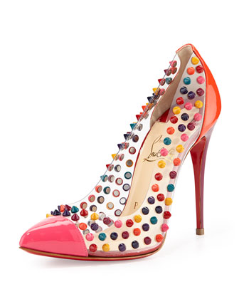 Spike Me PVC Cap-Toe Red Sole Pump,Pink