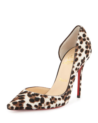 Iriza Calf Hair d'Orsay Red Sole Pump,Leopard/White