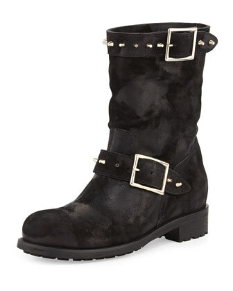 Dash Studded Suede Biker Boot,Black