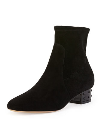 Winnie Stud-Heel Suede Ankle Boot,ONYX