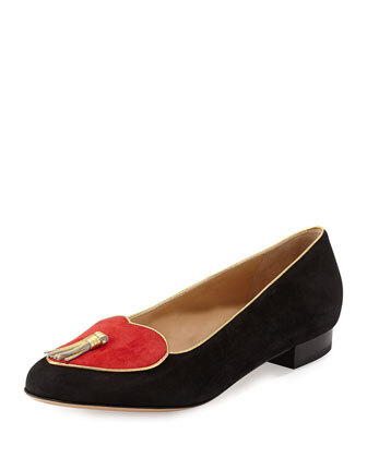 Tease Me Suede Heart Tassel Flat