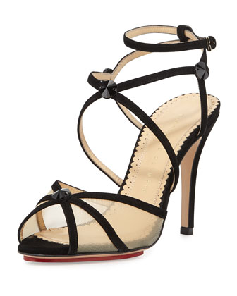 Isadora Strappy Suede Sandal,Black