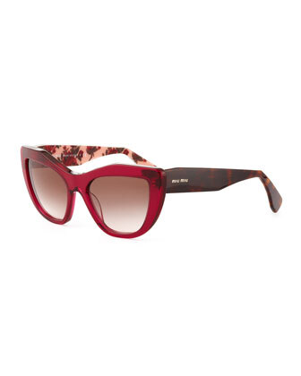 Angled Cat-Eye Sunglasses,Fuchsia/Brown