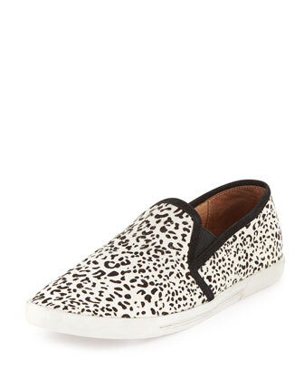 Joie Kidmore Leopard-Print Calf-Hair Slip-On,Black/White