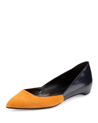 Pierre Hardy Suede/Leather Point-Toe Ballerina Flat,Orange/Navy