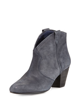 Jalouse Suede Slip-On Western Ankle Bootie,Midnight