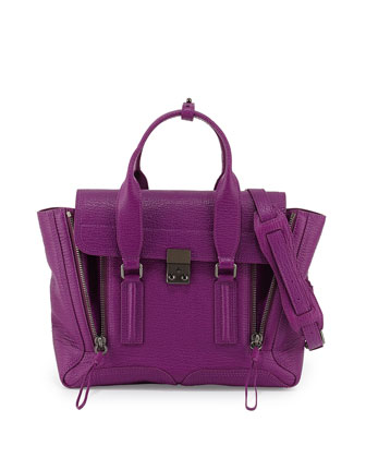 Pashli Medium Leather Satchel Bag,ORCHID