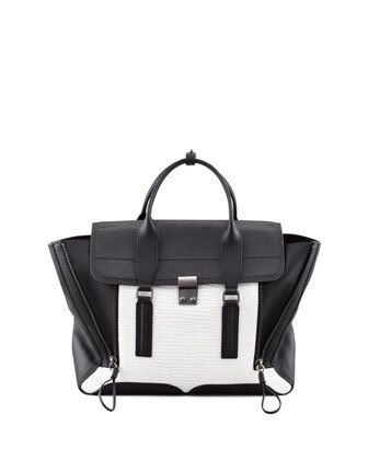 Pashli Colorblock Satchel Bag,White/Black