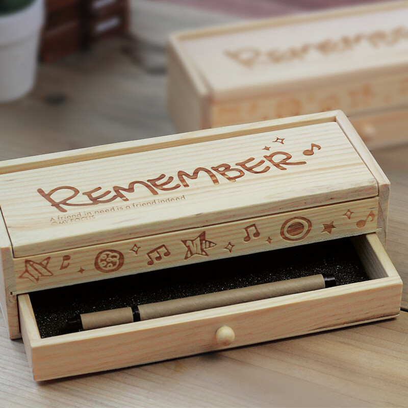日韩国文具 可爱创意多功能双层铅笔盒 DIY小黑板抽屉木质文具盒