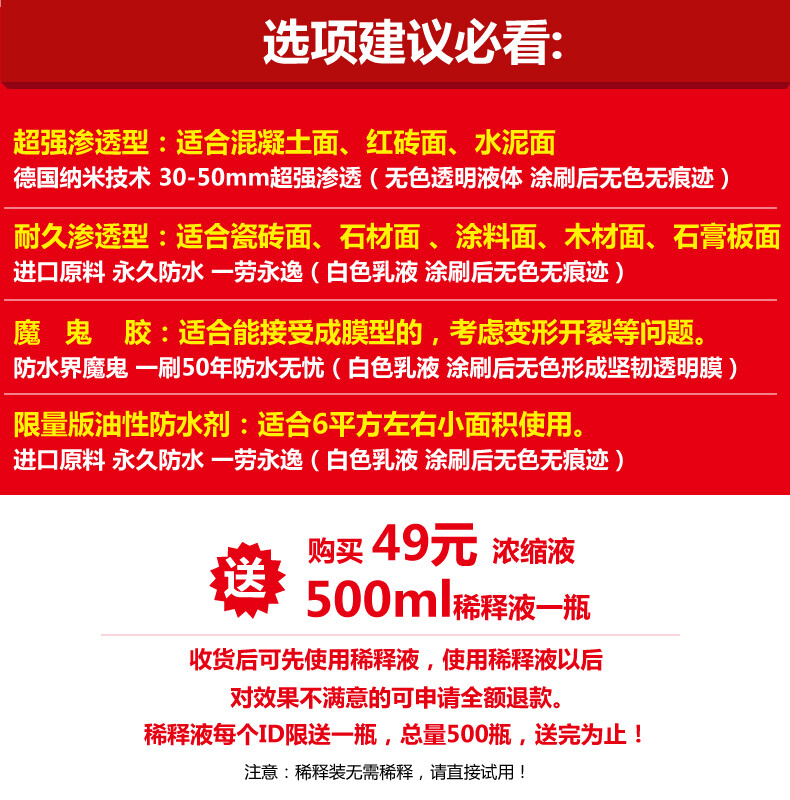 房屋医生防水剂胶 渗透型屋顶补漏材料堵漏王 外墙卫生间防水涂料