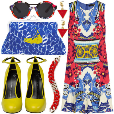 A fashion look from June 2014 featuring Etro dresses, Giuseppe Zanotti pumps and ABS by Allen Schwartz bracelets. Browse and shop related looks.