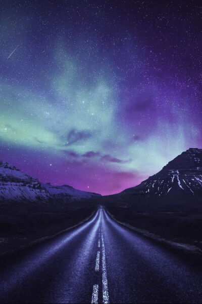 Driving towards the shining lights, Alaska | Dominic Kamp