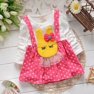 2014春秋季韩版可爱卡通波点假两件套连衣裙