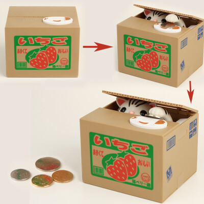  超萌可爱偷钱猫储蓄罐 吃钱猫 自动存钱罐 存储罐盒 