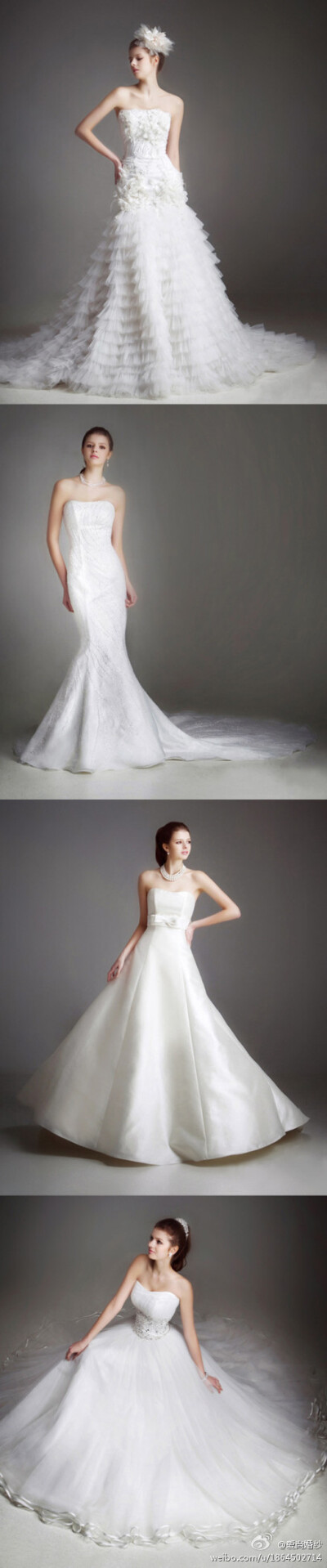 分享四款不同类型的婚纱，层叠荷叶边VS薄纱鱼尾裙，你喜欢哪一款呢~~
