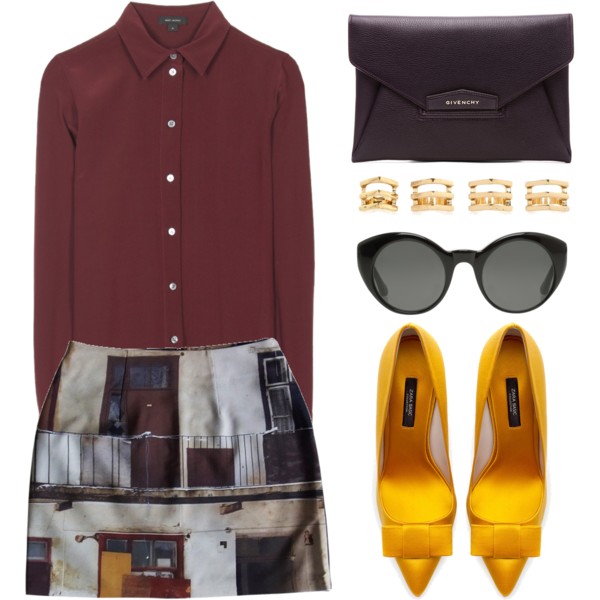 A fashion look from September 2013 featuring Marc Jacobs blouses, Zara pumps and Givenchy clutches. Browse and shop related looks.