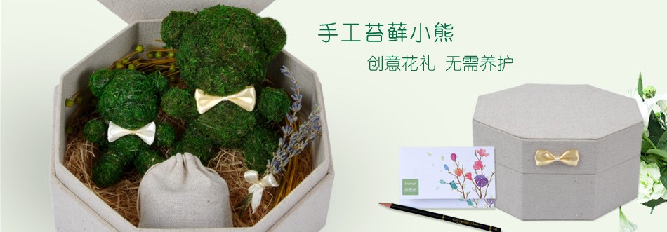 苔藓小熊 保鲜花礼盒 永生花 创意花礼 无需养护