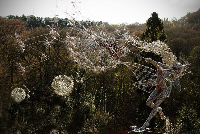 Amazing Stainless Steel Wire Fairies by Robin Wight UK sculptor Robin Wight creates dramatic scenes of wind-blown fairies clutching dandelions, clinging to trees, and seemingly suspended in midair, all with densely wrapped forms of stainless steel wire. “Inspired by an inexplicable real life encou…