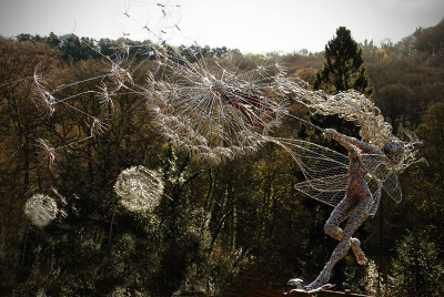 Amazing Stainless Steel Wire Fairies by Robin Wight UK sculptor Robin Wight creates dramatic scenes of wind-blown fairies clutching dandelions, clinging to trees, and seemingly suspended in midair, al…