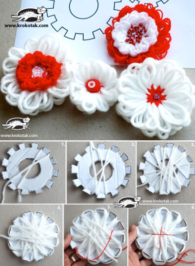 DIY cardboard flower loom - yarn flowers diy Good extra challenge activity for when we do some weaving