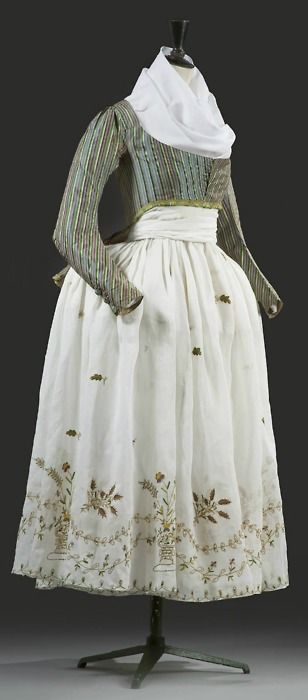 Ladies “Macaroni” jacket and embroidered skirt. Late 18th century. French. Silk.