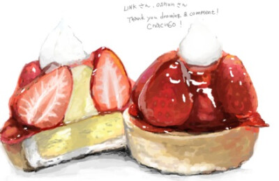 晶莹剔透的手绘草莓蛋糕。丨日本插画师nicole