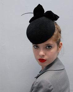 Gold cup races 2014? PILLBOX Cocktail HAT 'Black Apple' In Wool Felt, Black Silk Velvet, Bow &amp;amp; Quill